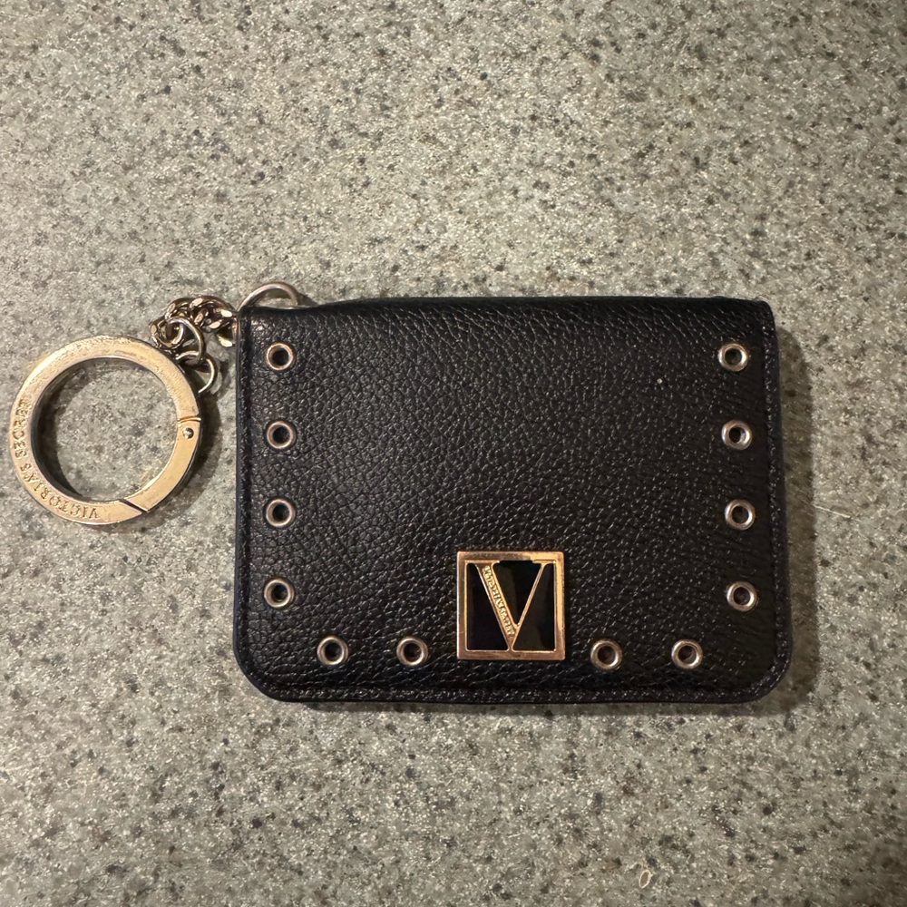 EUC VS Leather gold studded wallet 4 int spaces & 1 w/ext window for ID.